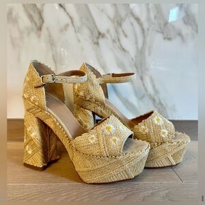 Castaner raffia platform heels sandals espadrilles flowers embroidered floral 39